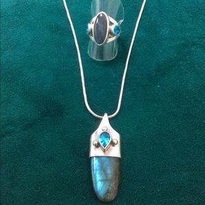 Labradorite/ blue topaz set in sterling silver